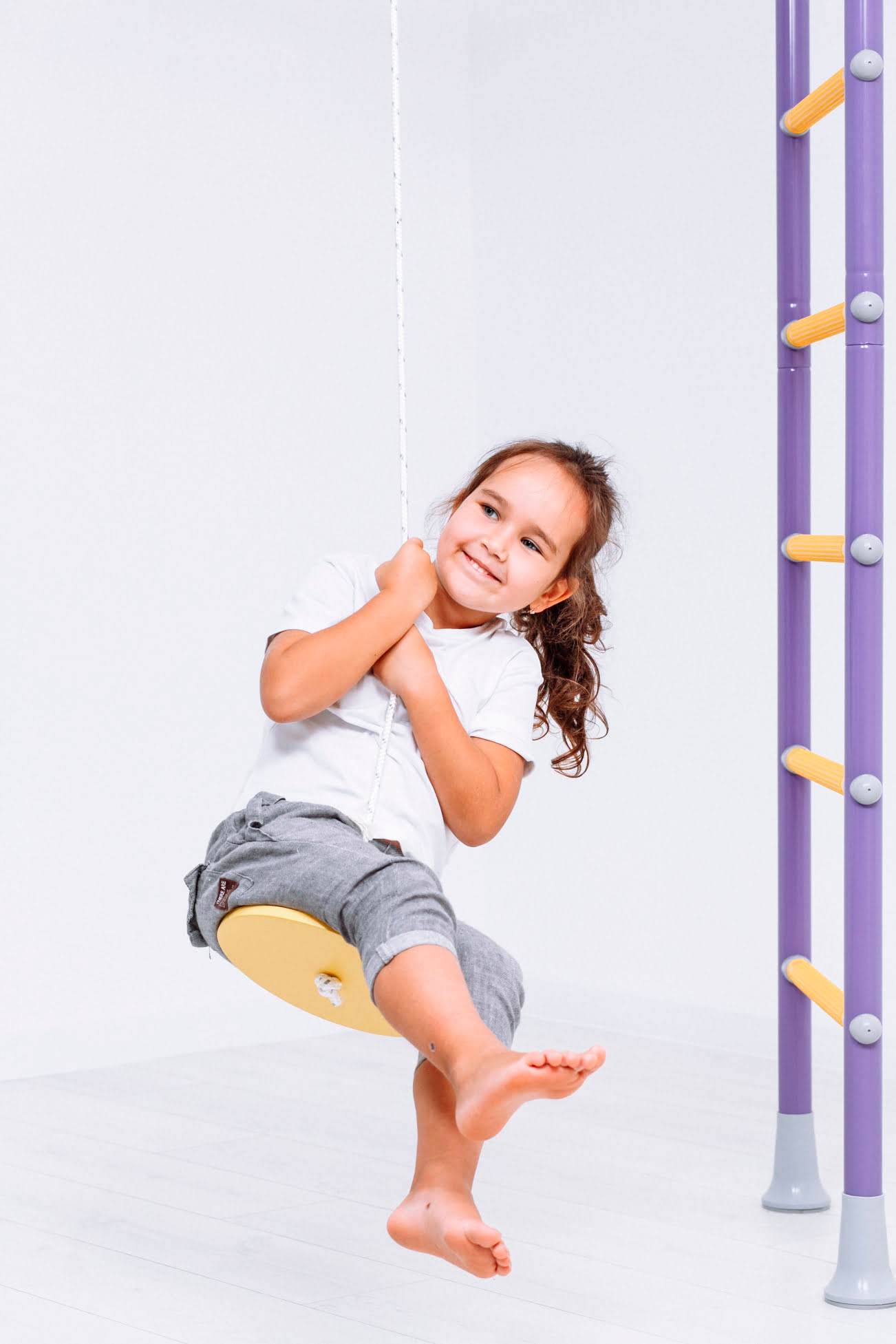 wooden disk swing seat yellow kids