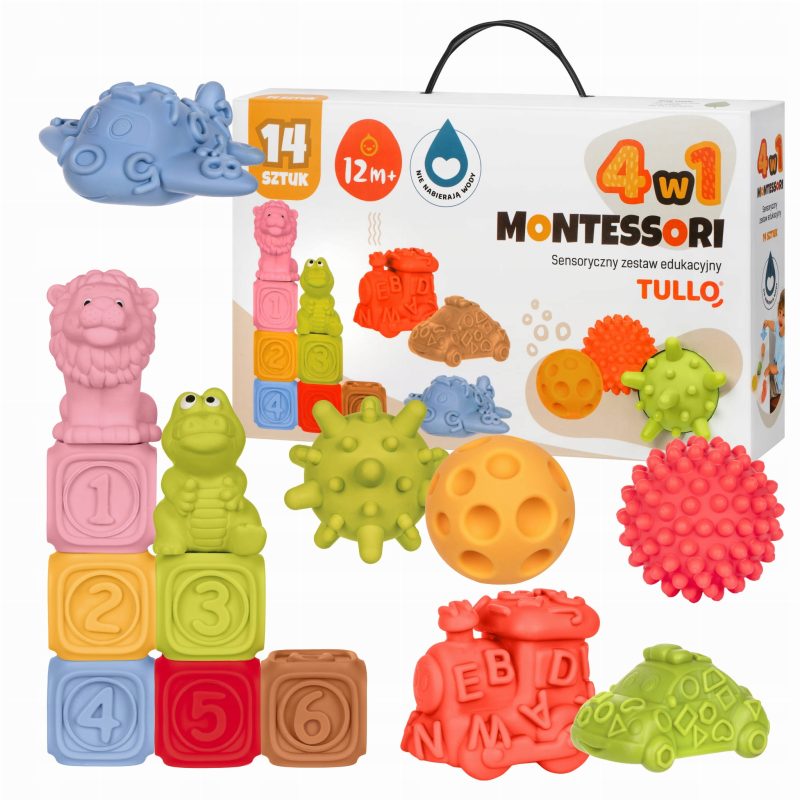 Montessori Set: sensorische Bausteine & Pyramide - 14 Stück